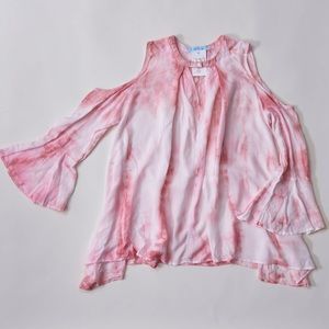 Cold Shoulder Bell Sleeve Tie Dye Ombré Top
